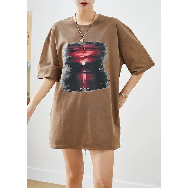 Coffee Sunset Print Cotton Tank Tops Oversized Summer
