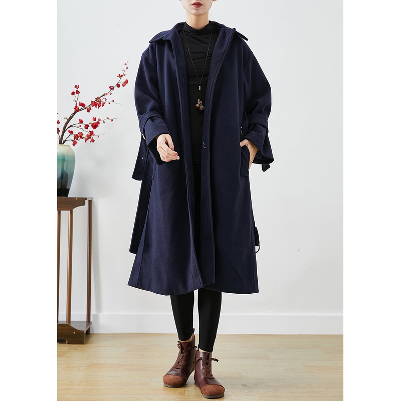 French Navy Slim Fit Thick Woolen Trench Coats Winter