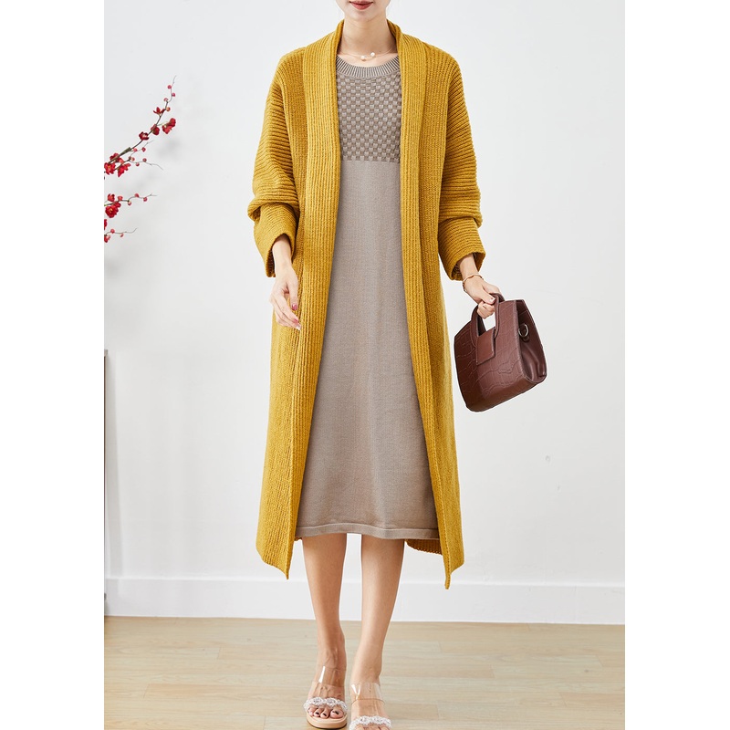 Yellow Knit Loose Cardigans Peter Pan Collar Fall
