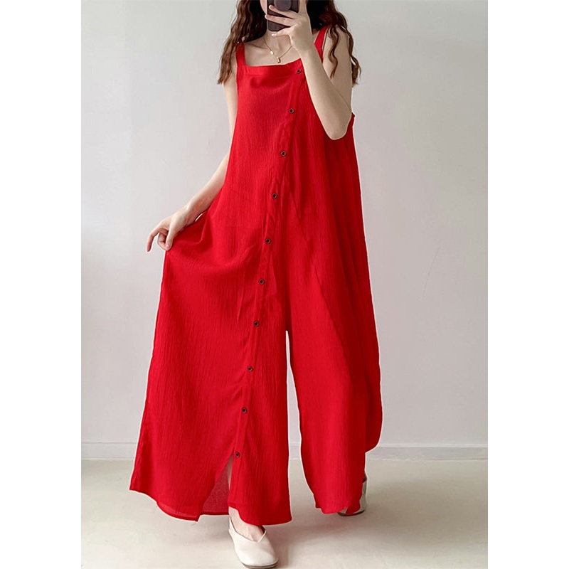Beautiful Red Asymmetrical Single Breaasted Chiffon Jumpsuits Fall