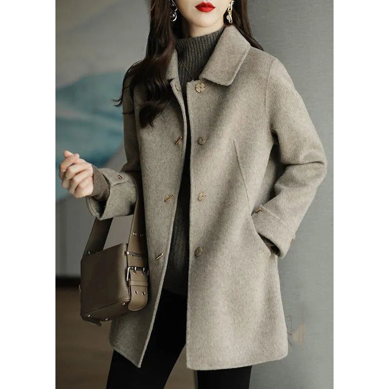 Beige Woolen Coat Outwear Oversized Button Down Fall