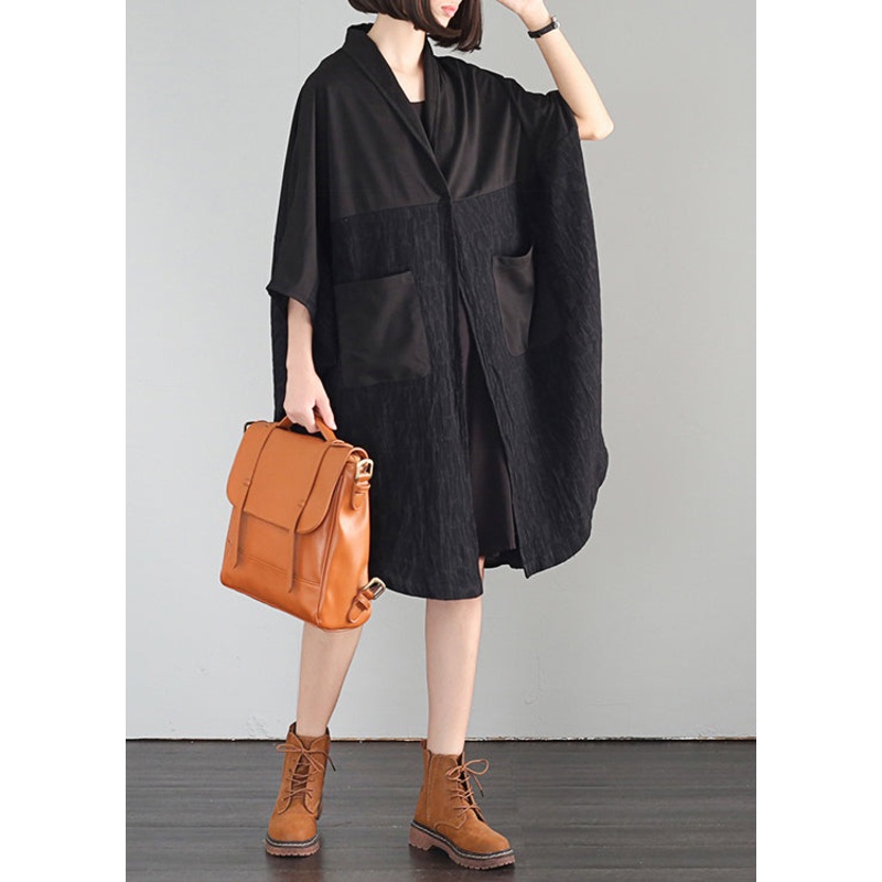 Bohemian Black Oversized Patchwork Linen Vacation Dresses Summer