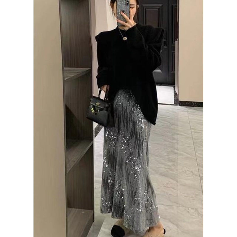 Bohemian Grey Sequins Slim Fit Beach Skirt Summer