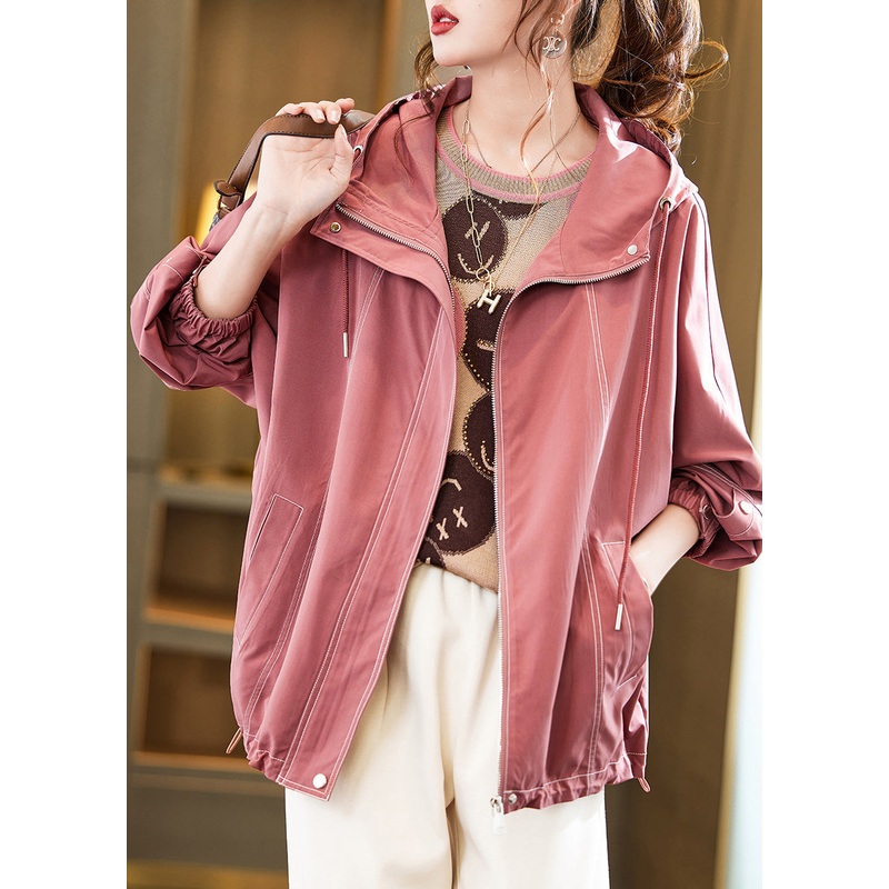 Bohemian Pink Hooded Oversized Cotton Coat Outwear Fall