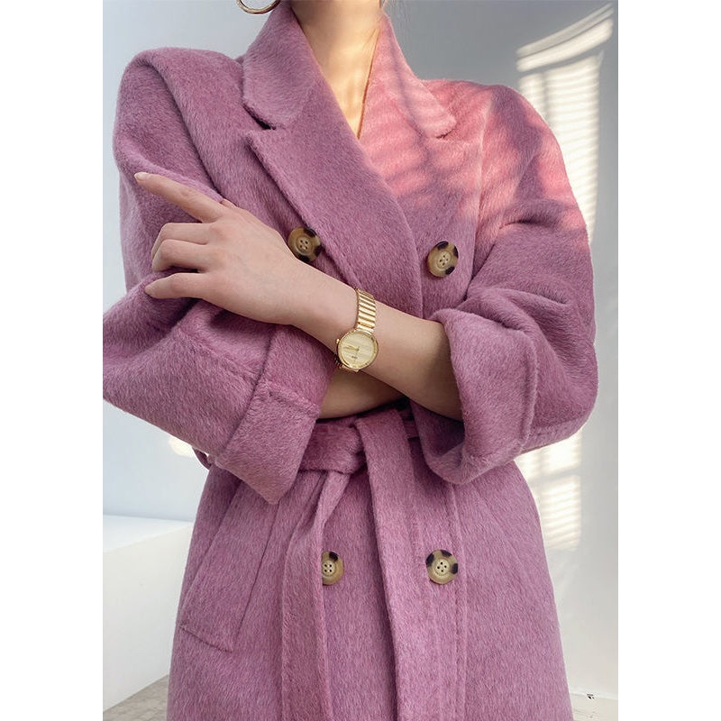 Bohemian Purple Double Breast Tie Waist Woolen Coats Winter