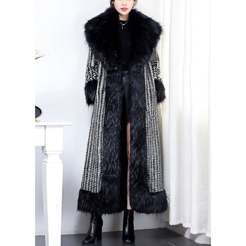 Boho Black Fur Collar Patchwork Warm Faux Leather And Fur Trench Winter