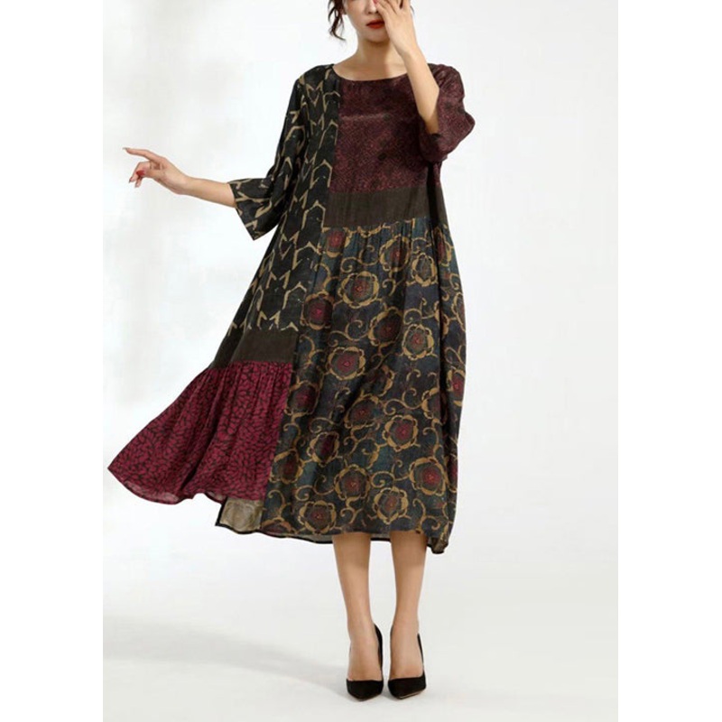 Boho Colorblock Asymmetrical Patchwork Chiffon Dresses Summer