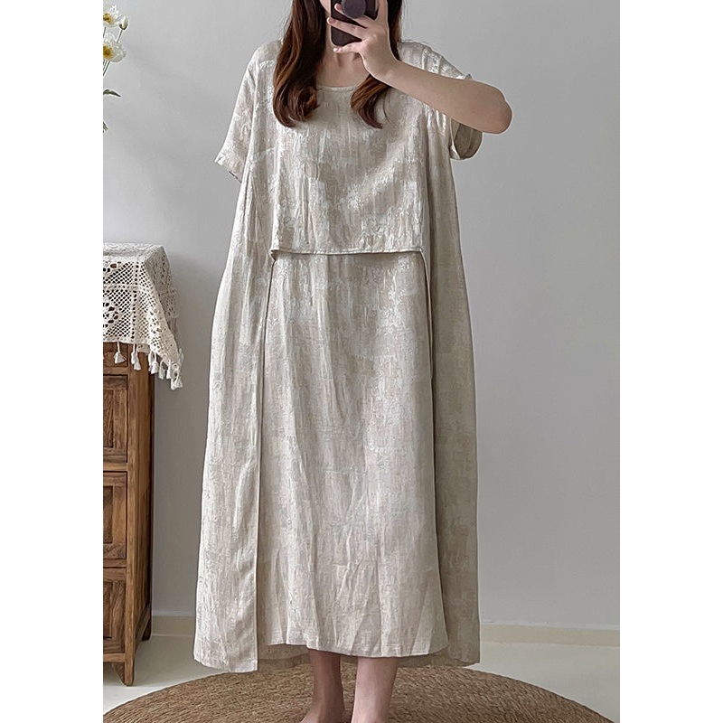 Casual Apricot Asymmetrical Jacquard Cotton Long Dresses Summer