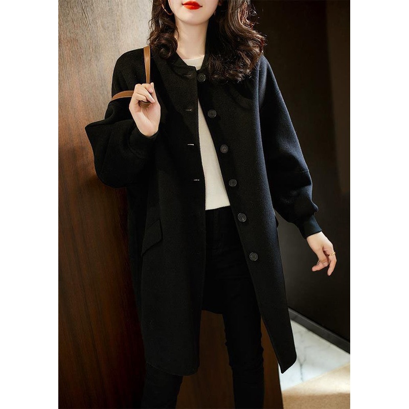 Casual Black Oversized Single Breasted Woolen Trench Fall
