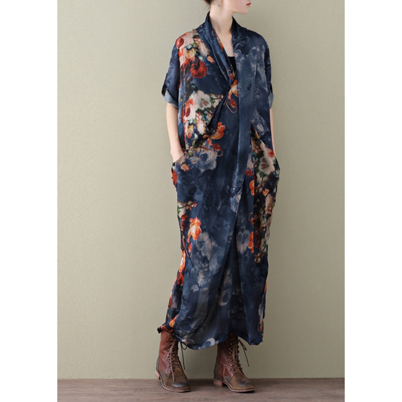 Casual Navy Print Chiffon Beach Dress And Spaghetti Strap Dress Two Piece Set Summer