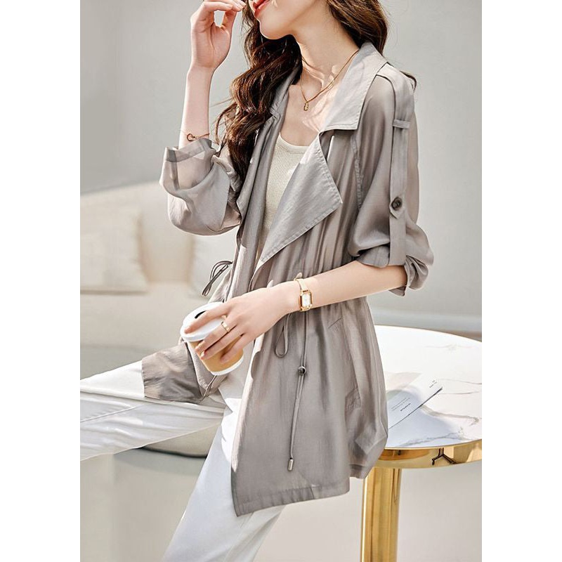Classy Grey Lapel Cinched UPF 50+ Coat Jacket Fall