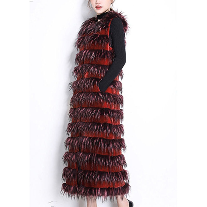 Classy Mulberry Layered Patchwork Faux Fur Vests Winter