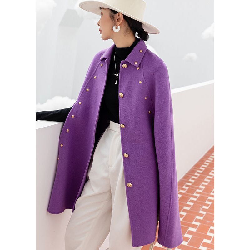 Classy Purple Oversized Rivet Cashmere Coats Cloak Sleeves