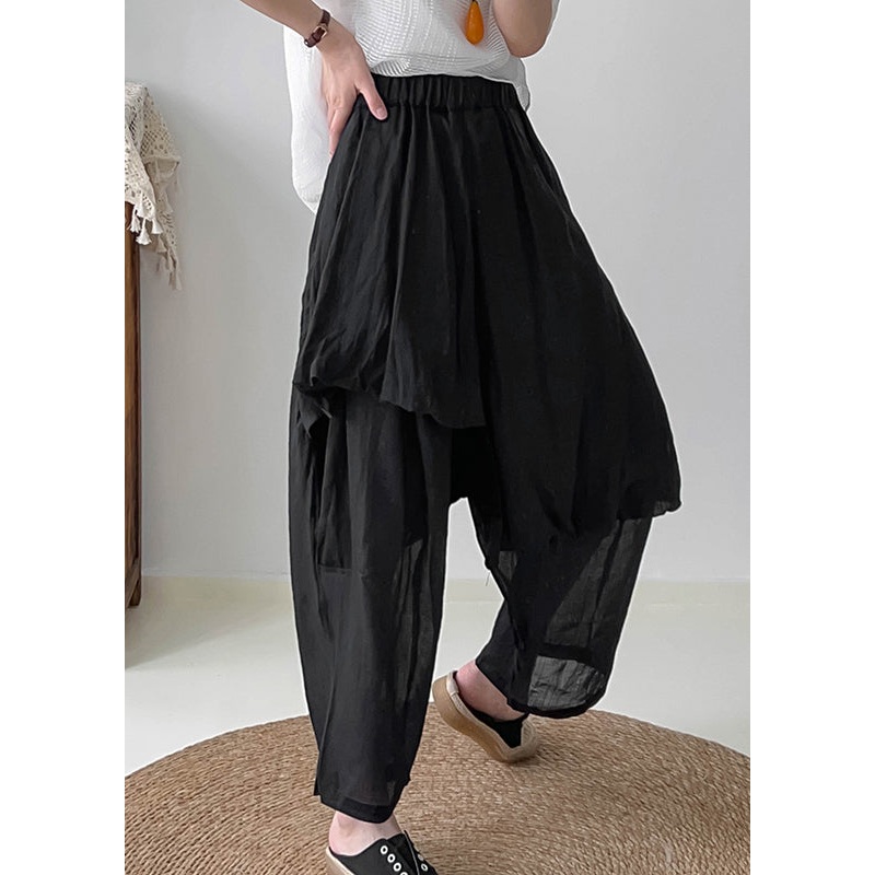 DIY Black Asymmetrical Linen Harem Pants Trousers Fall