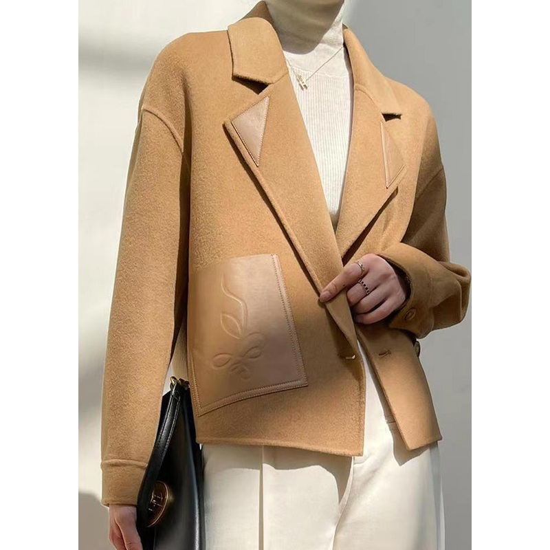 DIY Khaki Peter Pan Collar Patchwork Woolen Coats Fall