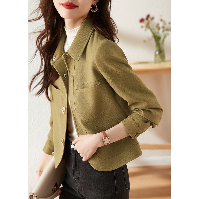 Elegant Green Peter Pan Collar Slim Fit Cotton Coats Fall