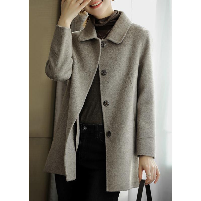 Elegant Grey Peter Pan Collar Silm Fit Woolen Coat Fall