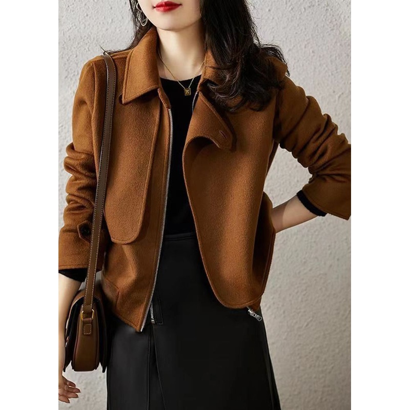 Fashion Chocolate Asymmetrical Patchwork Woolen Coats Fall