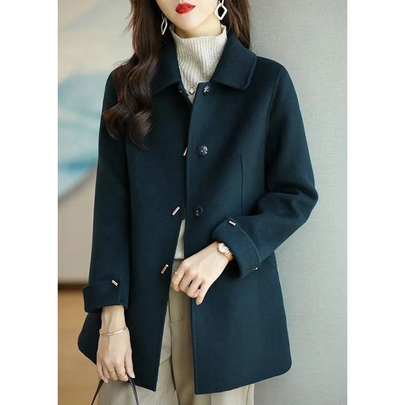 Fashion Navy Peter Pan Collar Slim Fit Woolen Trench Fall