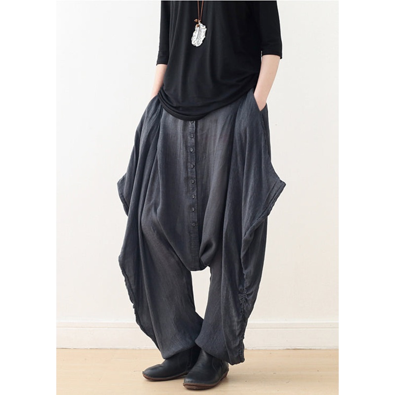 Fine Dark Grey Oversized Tie Dye Cotton Harem Pants Fall