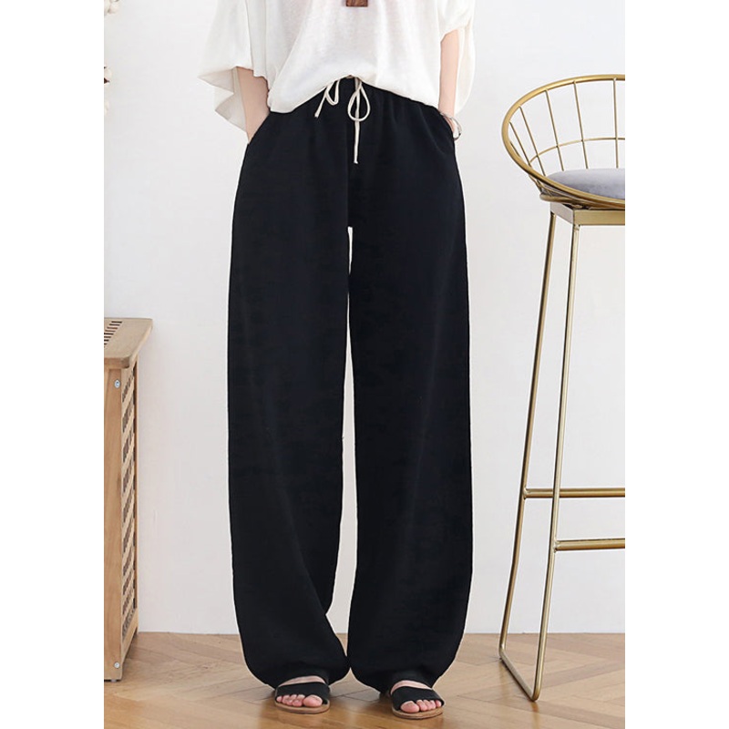 French Black Oversized Draping Linen Wide Leg Pants Fall