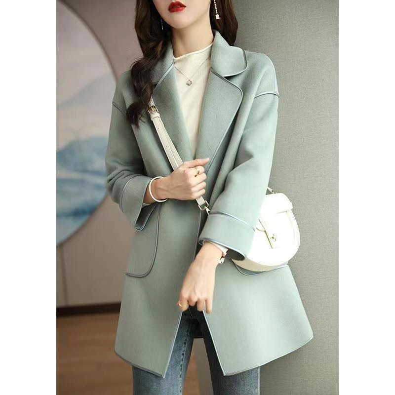 French Green Notched Collar Button Down Woolen Jackets Fall