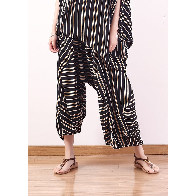 Handmade Black Asymmetrical Striped Chiffon Harem Pants Trousers Fall