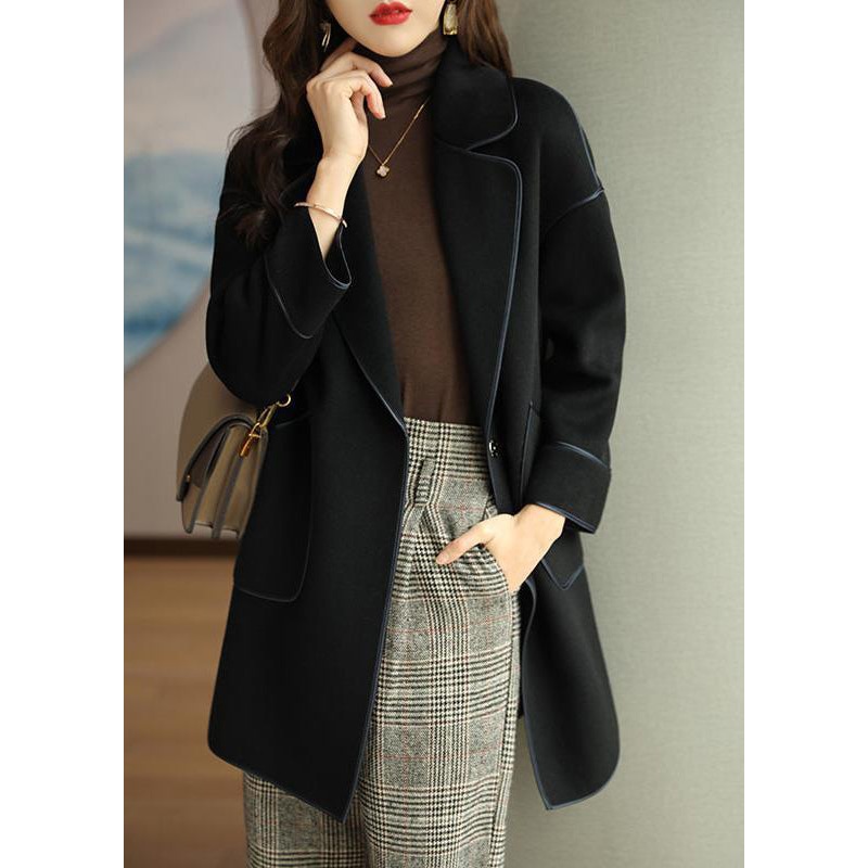 Handmade Black Peter Pan Collar Patchwork Woolen Jackets Fall