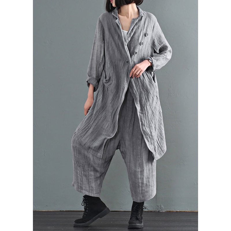 Italian Grey Oversized Tie Dye Linen Coat Outwear Fall