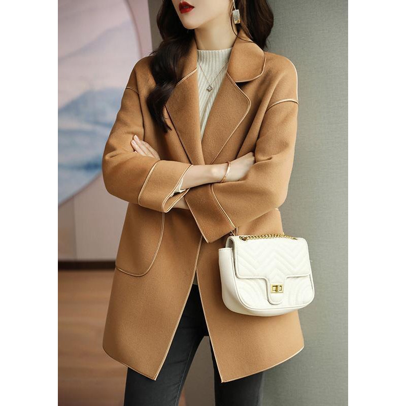 Light Camel Woolen Trench Coats Lapel Oversized Fall