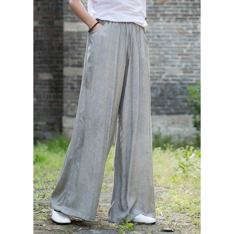 Light Grey Cotton Wide Leg Pants High Waist Draping Fall