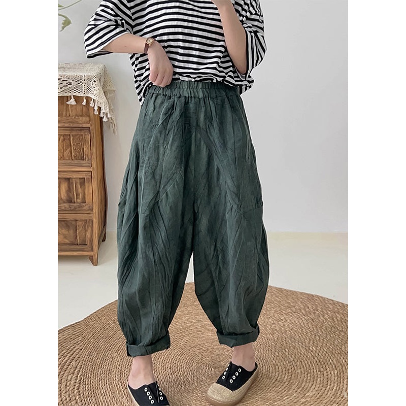 Modern Blackish Green Oversized Tie Dye Linen Pants Fall