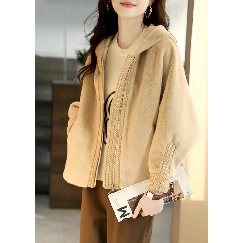 Women Apricot Hooded Patchwork Faux Fur Coats Winter