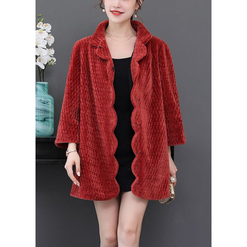 Women Watermelon Red Oversized Thick Cashmere Jackets Winter