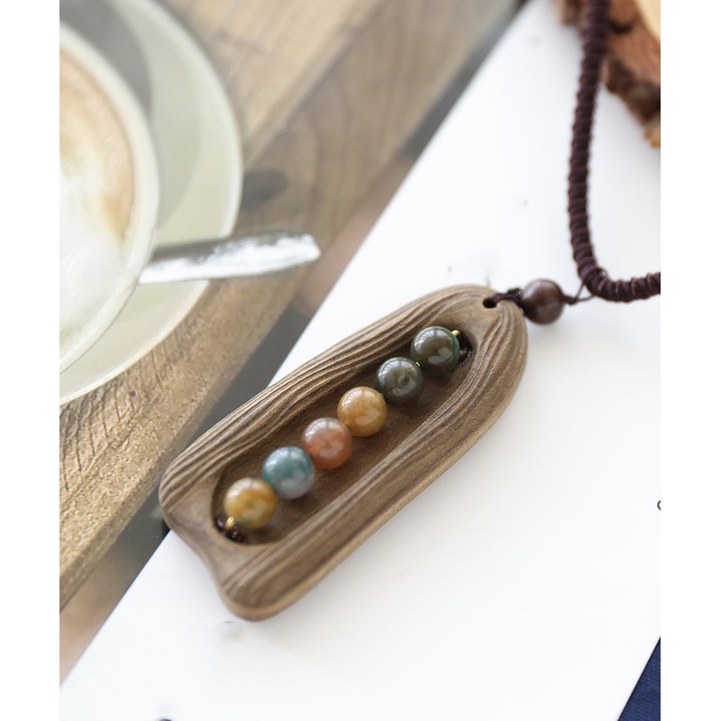 Art Khaki Hand Knitting Six Pearl Pendant Necklace