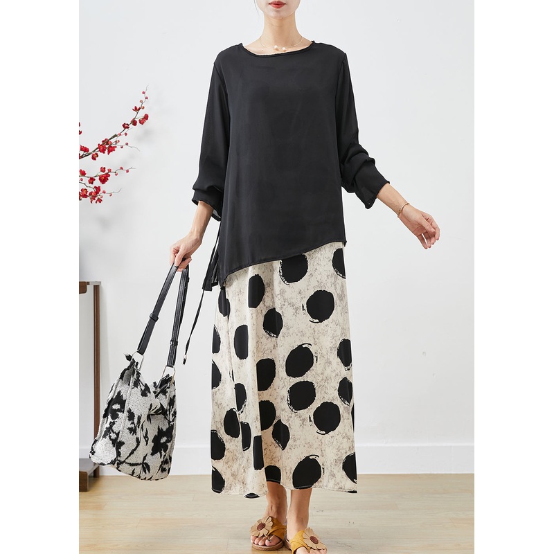 Bohemian Asymmetrical Print Draping Chiffon Dress Two Pieces Set Fall