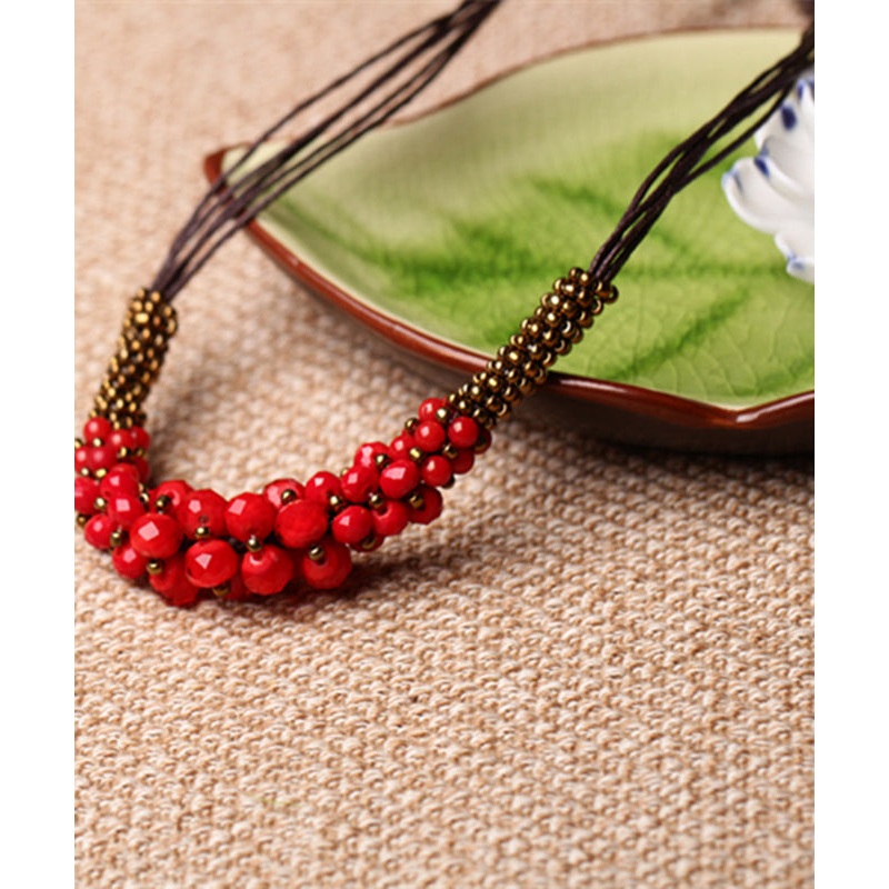 Casual Red Pearl Gratuated Bead Necklace