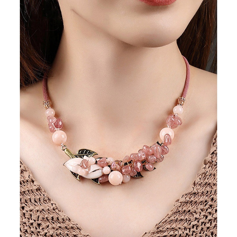 Fashion Pink Copper Overgild Cloisonne Coloured Glaze Strawberry Crystal Gratuated Bead Necklace
