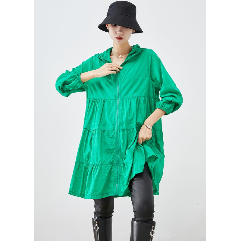 Fine Green Hooded Patchwork UPF 50+ Coat Fall