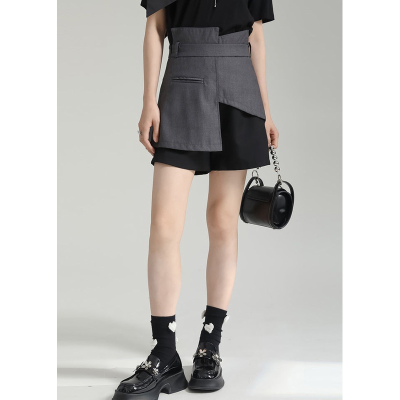 Fitted Asymmetrical Patchwork Cotton High Waist Shorts Summer