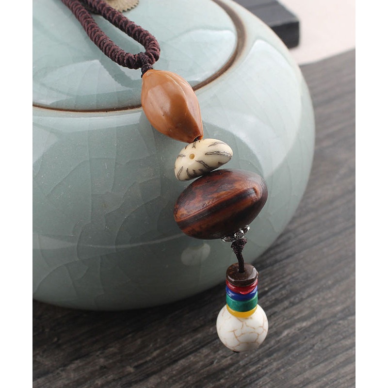 Handmade Brown Cotton 45% Linen 55% Sweater Pendant Necklace
