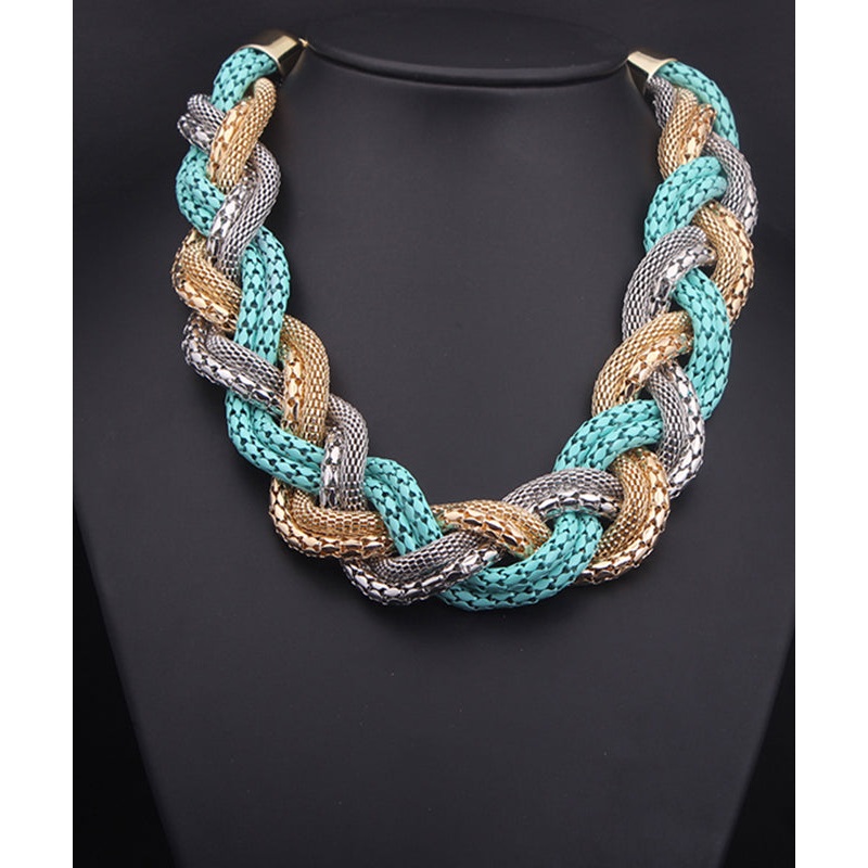 Handmade Green Overgild Hand Knitting Necklace