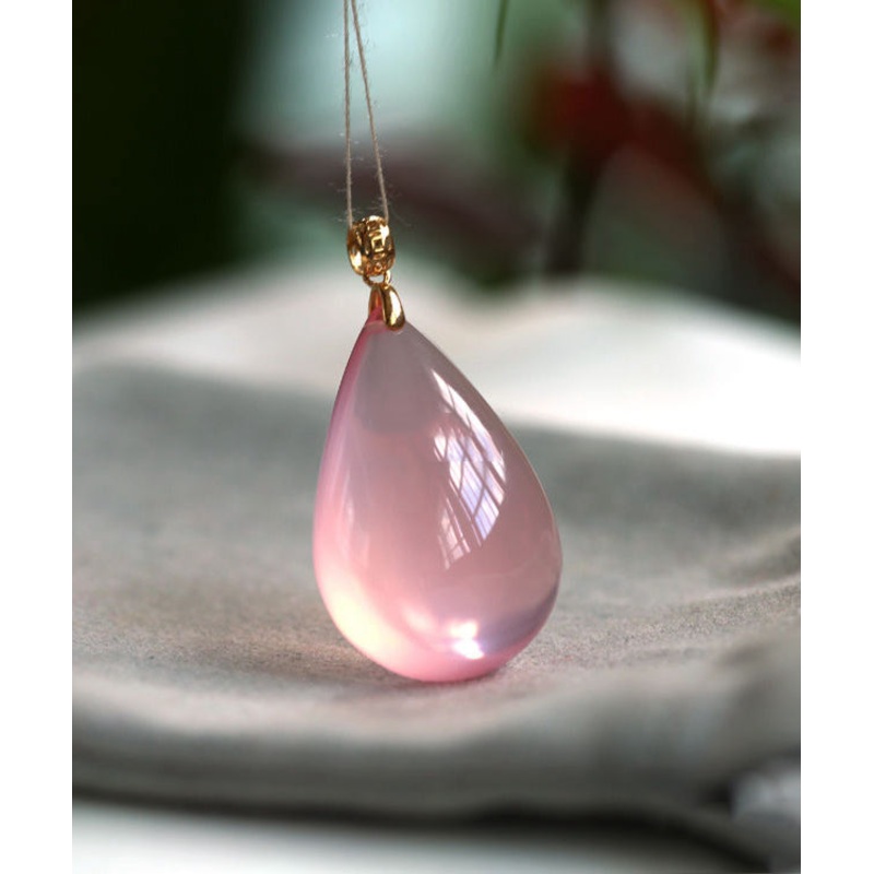 Modern Pink Ancient Gold Inlaid Crystal Whtch Drop Love Pendant Necklace
