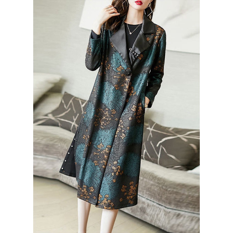 New Colorblock Print Side Pockets Open Cotton Long Trench Coats Fall