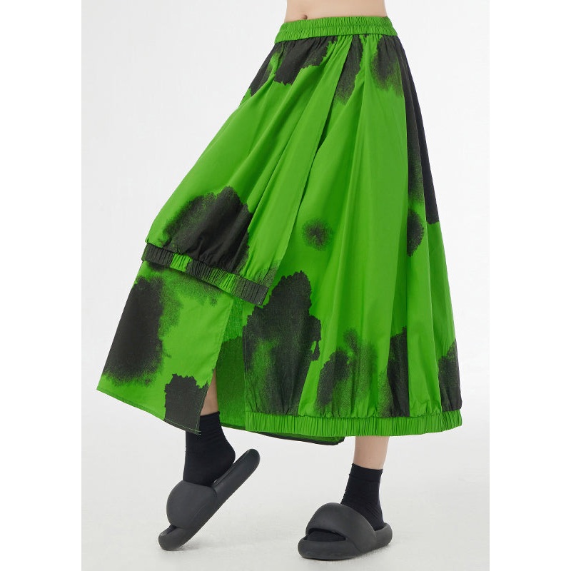 New Green Asymmetrical Tie Dye Pockets Patchwork Cotton Skirt Summer