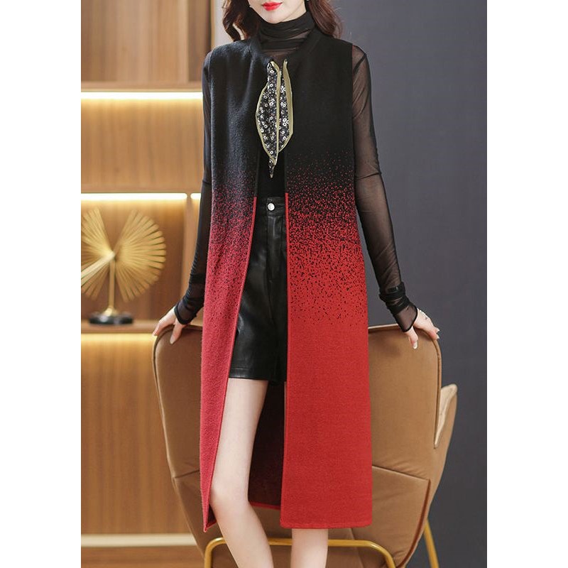 Women Black O Neck Pockets Lace Up Patchwork Woolen Long Waistcoat Sleeveless
