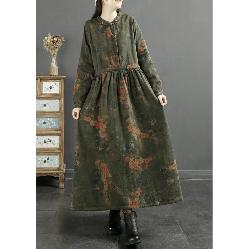 Casual Loose Fall Vintage Leaf Print Cotton Dress