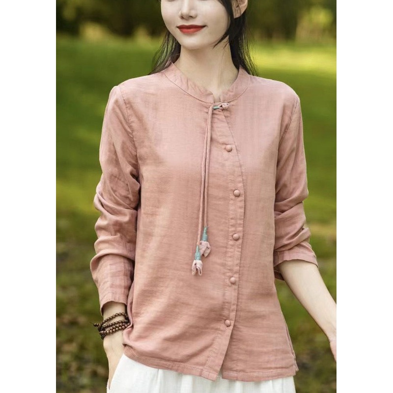 Classy Orange Tasseled Slim Fit Linen Shirts Fall