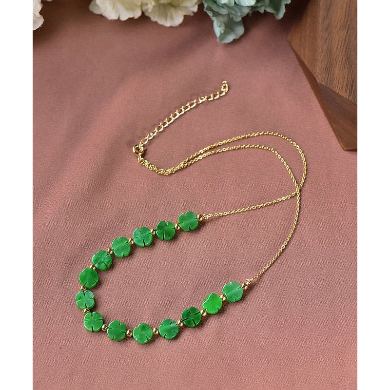 DIY Green 14K Gold Jade Dry Green Gratuated Bead Necklace