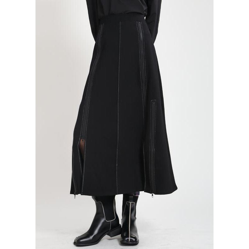 Modern Black High Waist zippered asymmetrical design Patchwork Fall Skirt